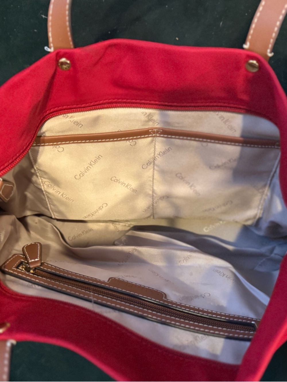 Calvin Klein Red Tote with Brown Handles - Picture 4 of 4